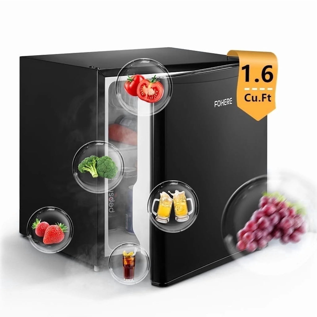 1.6 Cu.Ft Single Door Mini Fridge for Drinks, Partitioned Storage, 7 Level Temp Control, Black,