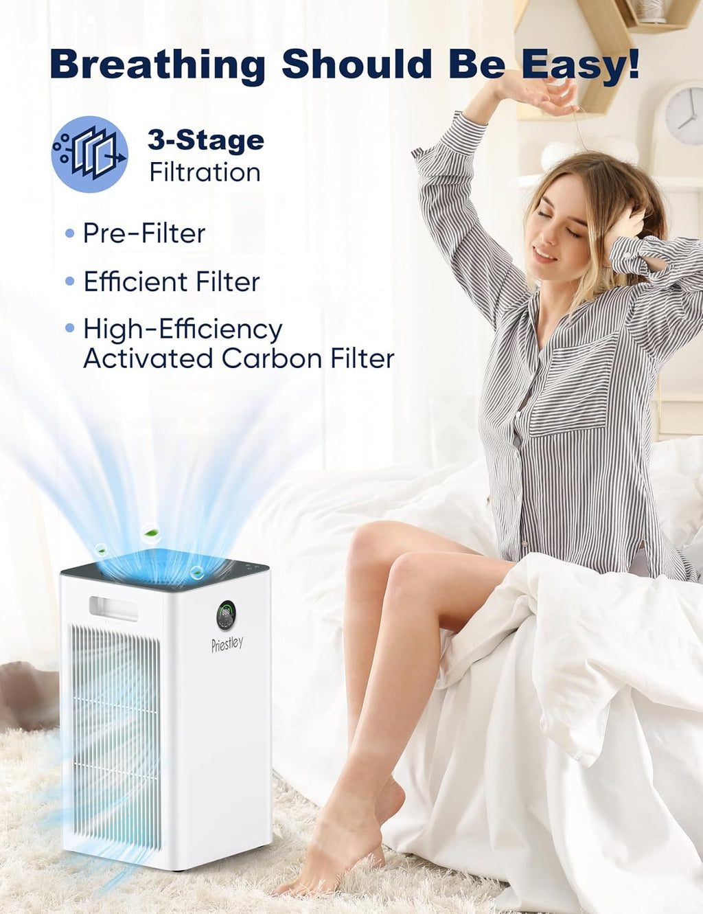 Air Purifiers for Home Large Room up to 1500 Sq Ft, Smart Control Air Purifier, True HEPA Filter Air Cleaner Removes 99.97% of Particles, Dust, Allergies Pets Odor, 22Db Quiet Sleep Mode