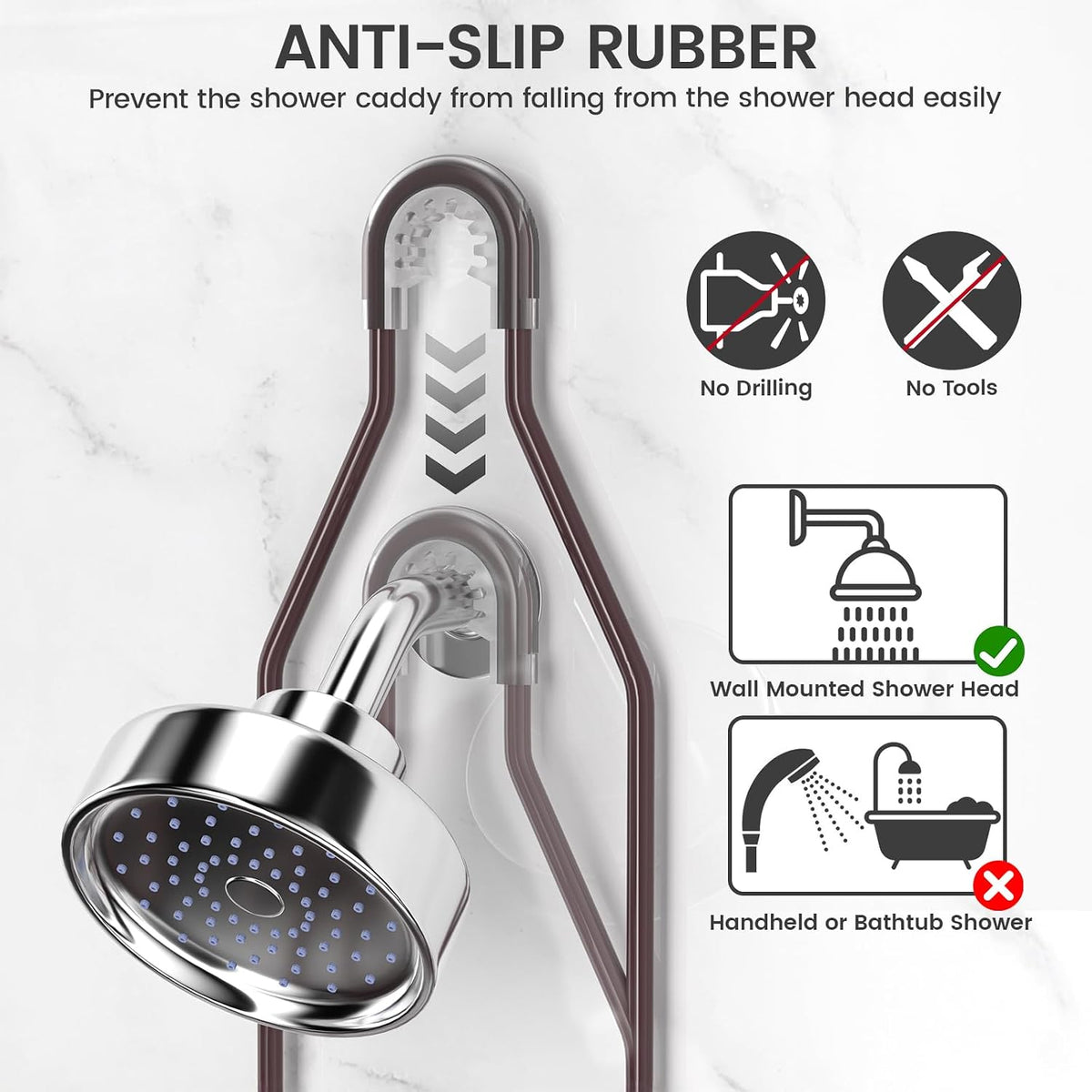 Adjustable Shower Caddy Hanging over Shower Head, Bronze | Rustproof Shower Organizer, Extra Long, No Drilling, Anti-Slip, Fast Draining, Soap Holder, 12 Hooks, Bathroom Accessories