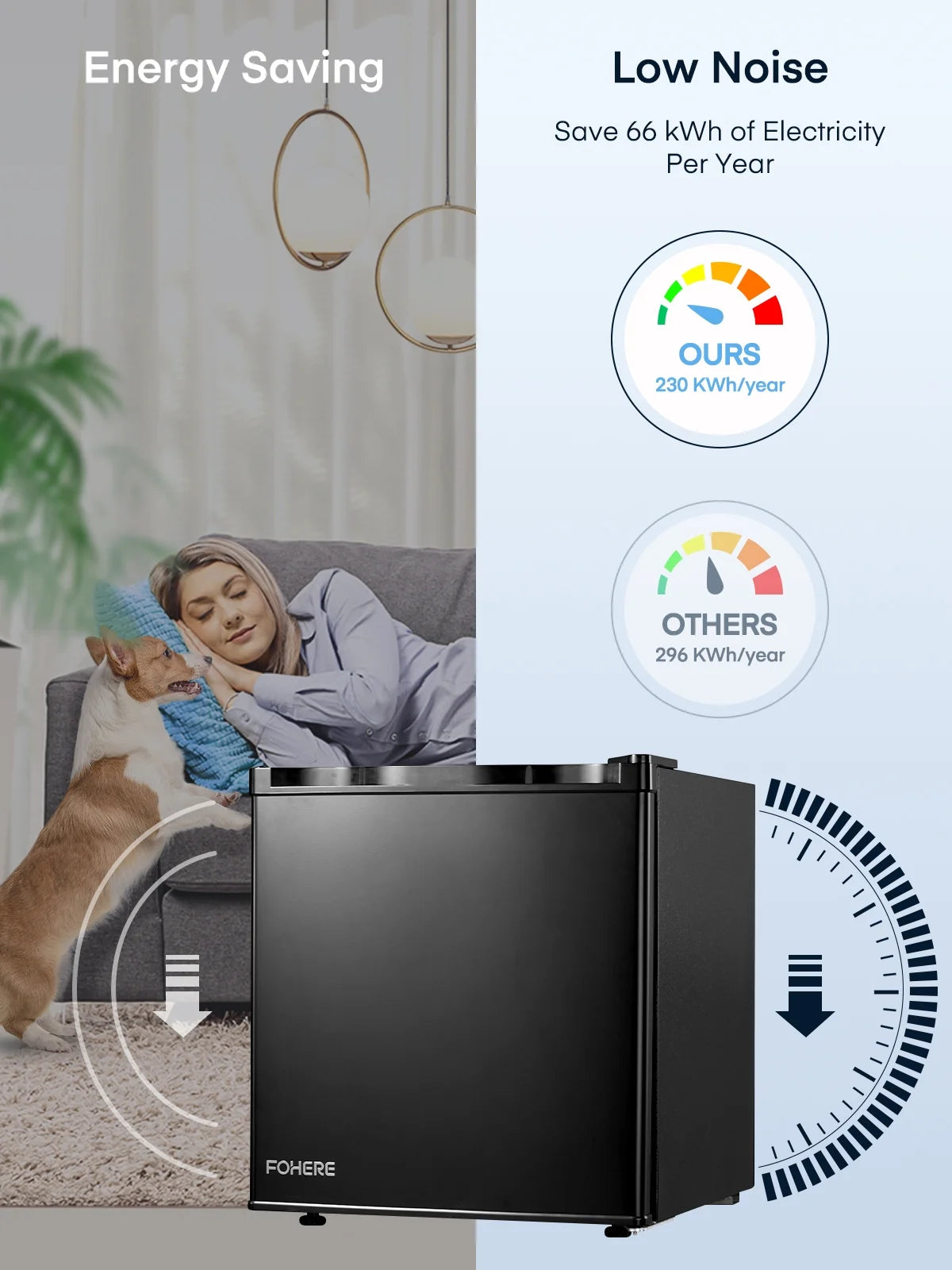 1.6 Cu.Ft Single Door Mini Fridge for Drinks, Partitioned Storage, 7 Level Temp Control, Black,