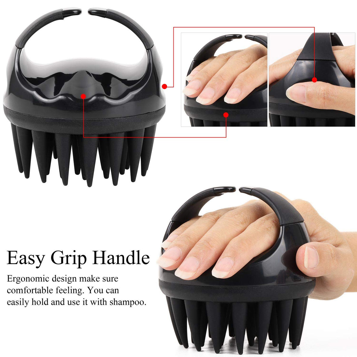 Silicone Scalp Scrubber Shampoo Brush with Extra Long Bristles, Hair Scalp Massager Scalp Brush for Hair Growth & Dandruff Removal - Black