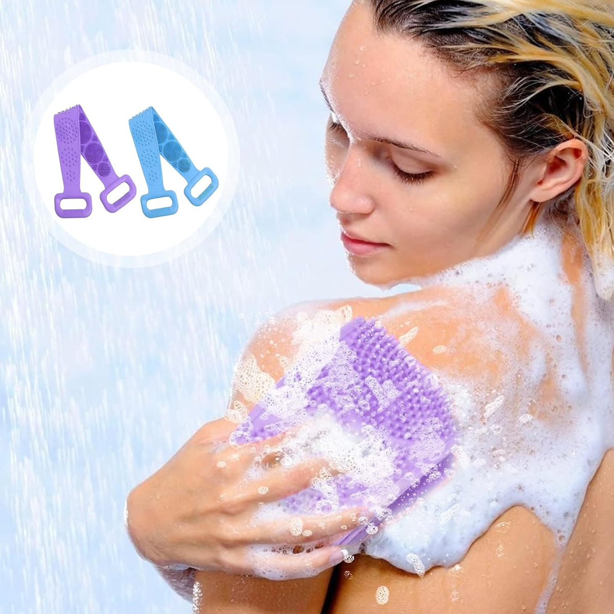Silicone Body Scrubber for Shower,Silicone Back Body Scrubber with Handle,27.5 Inch Exfoliating Deep Clean Bath Body Brush Scrubber for Men and Women-2 PCS
