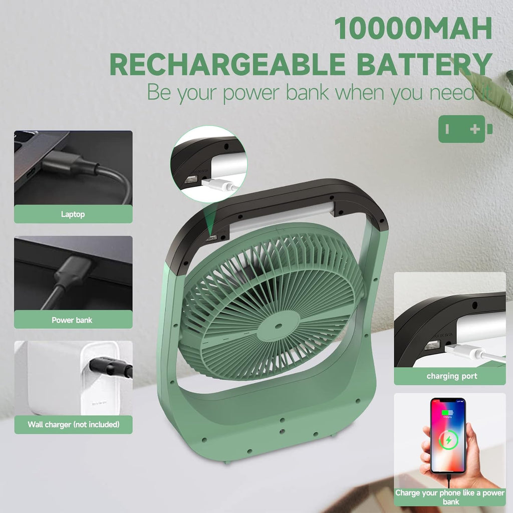 Rechargeable Fan, Battery Operated Fan, Portable Personal Fan, Battery Powered Desk Fan, with LED Light Fan, 8-Inch USB Fan with Timer, Quiet Fan for Bedroom, Home, Camping, Outdoor