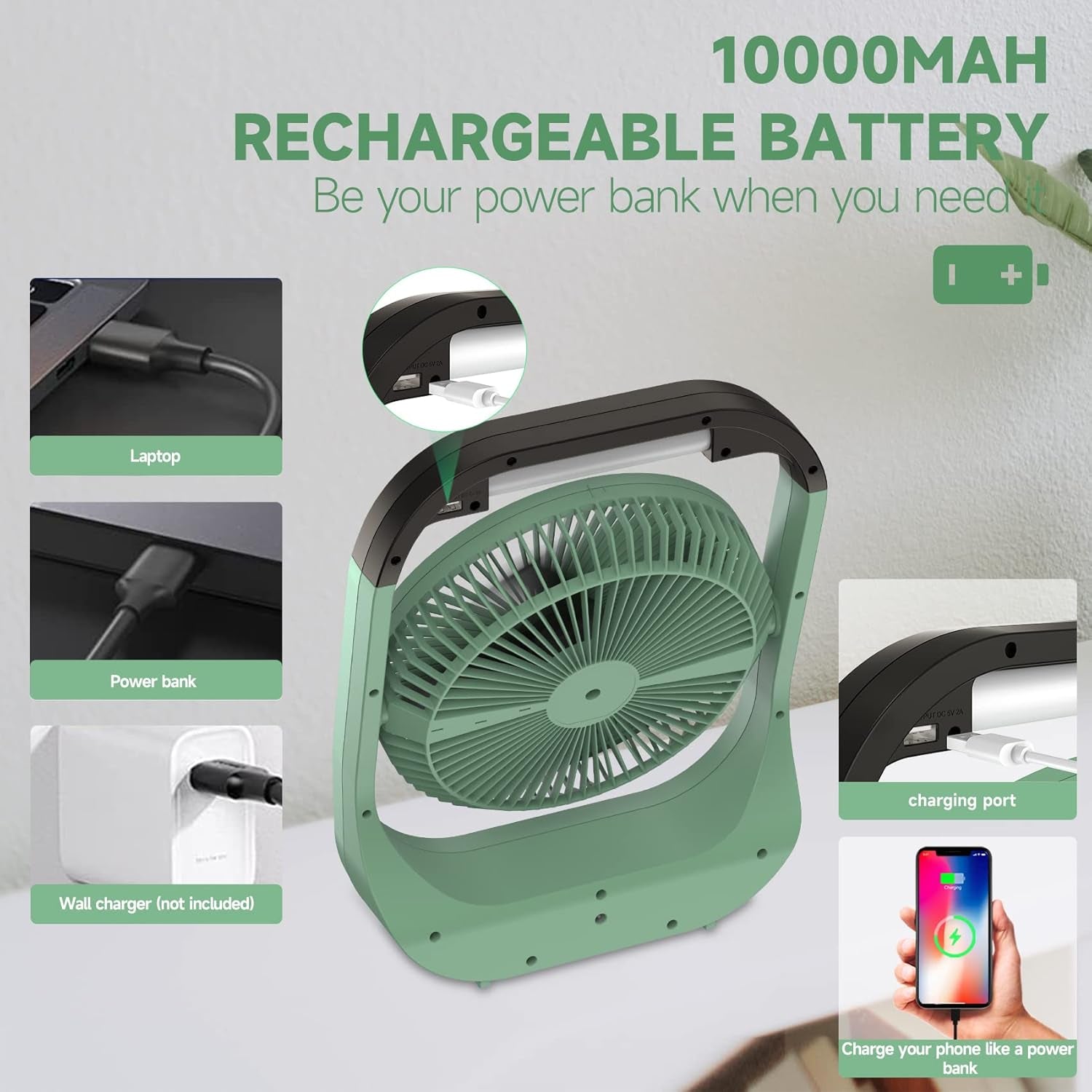 Rechargeable Fan, Battery Operated Fan, Portable Personal Fan, Battery Powered Desk Fan, with LED Light Fan, 8-Inch USB Fan with Timer, Quiet Fan for Bedroom, Home, Camping, Outdoor