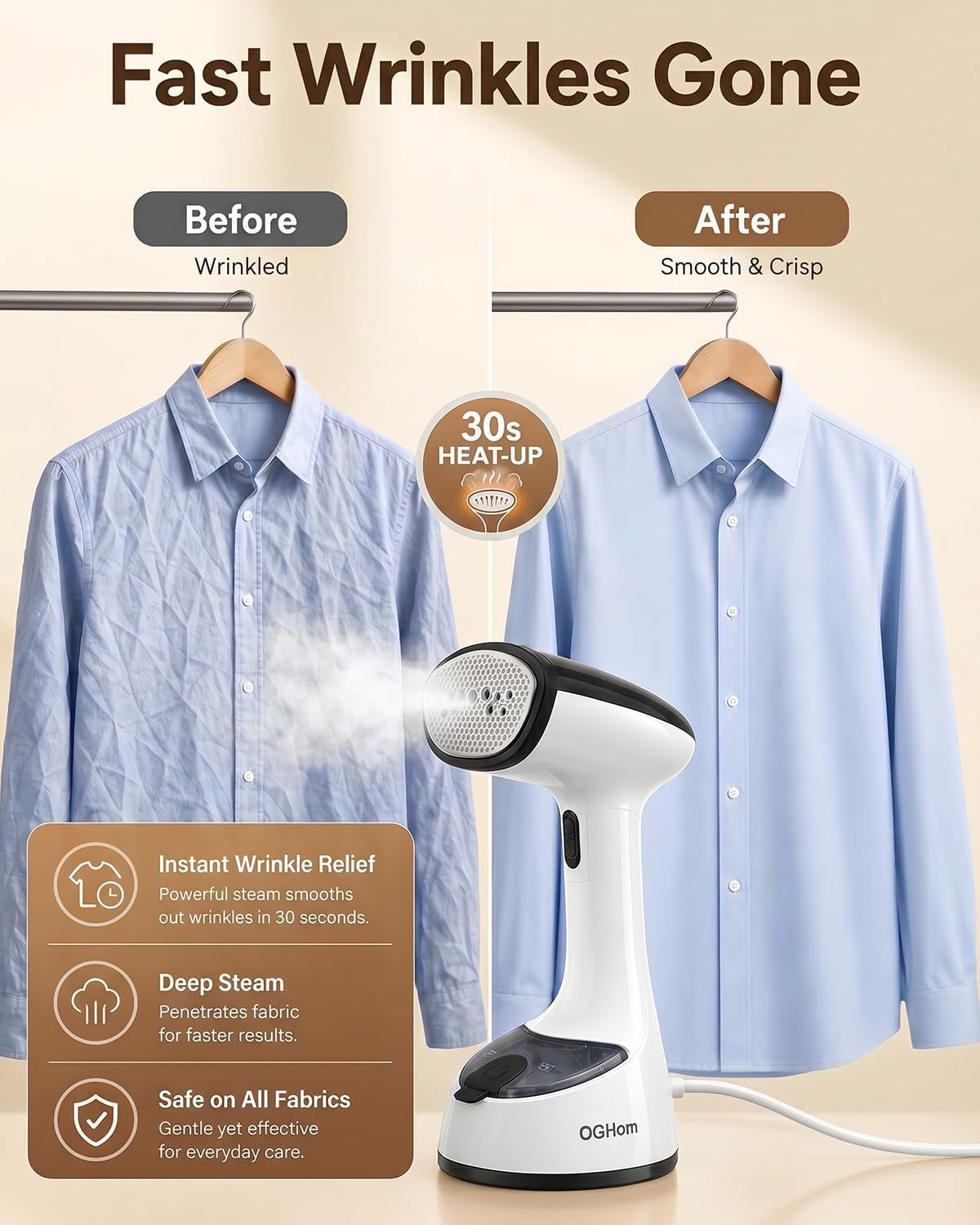 Handheld Clothes Steamer, 1000W Foldable Garment Steamer for Travel | 30S Fast Heat-Up, 180Ml Tank, Aluminum Heating Plate, Smart Safety Protection, Black(120V US Version)