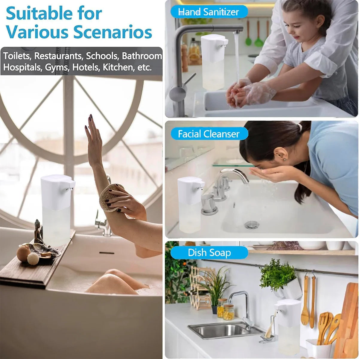 Automatic Soap Dispenser , 8.53 Oz/550Ml Touchless USB Rechargeable Dispenser Electric Wall Mounted 4 Levels Adjustable Foam Soap Dispenser Pump for Bathroom,Kitchen