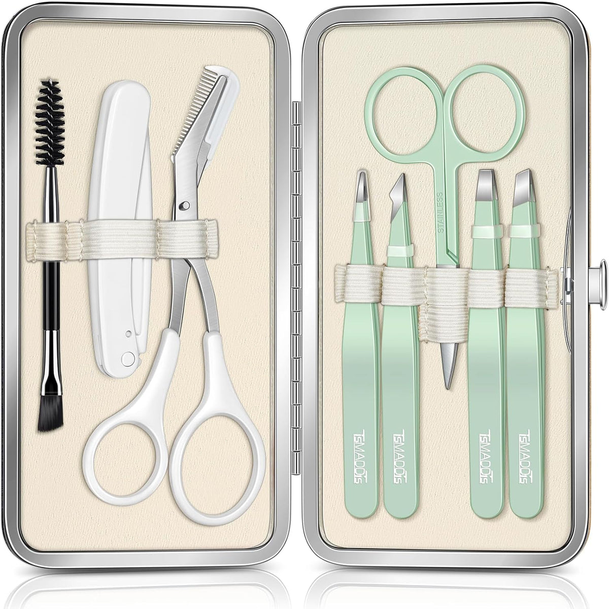 Tweezers for Women, 8 in 1 Eyebrow Kit with Tweezers, Trimmer, Scissor, Razor, Brush with Travel Bag, Eyebrow Shaping Kit