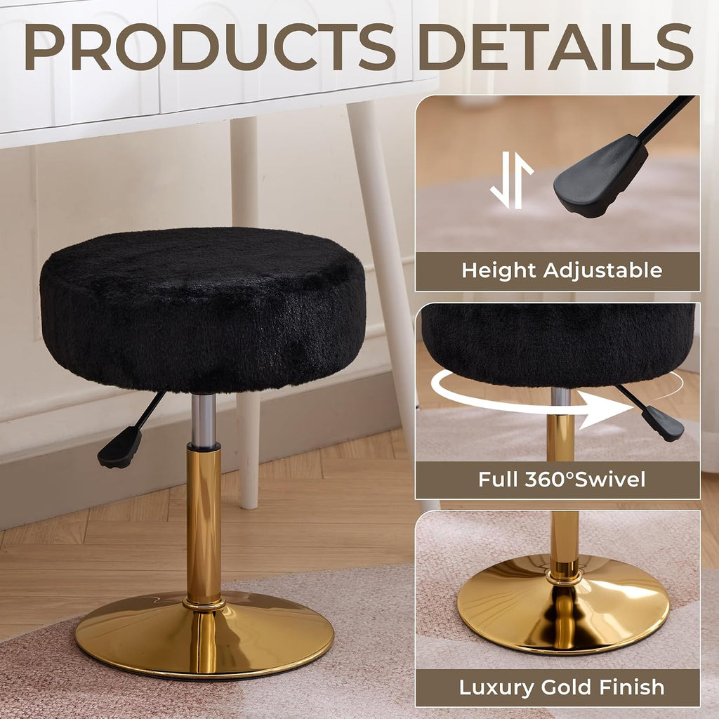 Vanity Chair Adjustable Vanity Stool for Vanity Swivel Vanity Stool Chair Ottoman Gold Base Black
