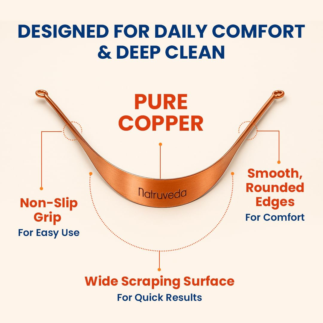 Pure Copper Tongue Scraper for Adults and Kids - 4 Pack Premium Ayurvedic Metal Tongue Cleaner Set, Fresh Breath Hygiene Support, Travel-Friendly, Usa-Based Seller