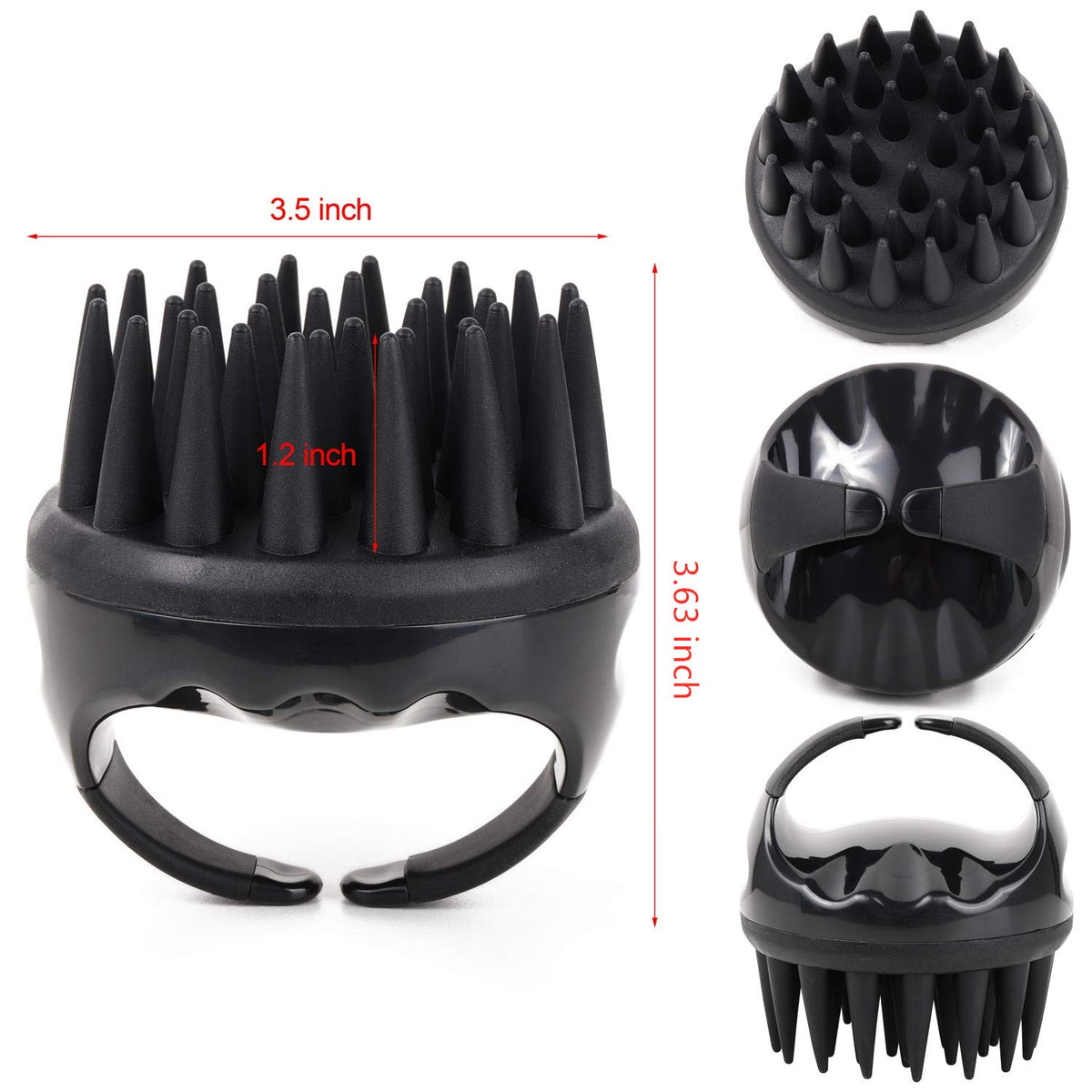 Silicone Scalp Scrubber Shampoo Brush with Extra Long Bristles, Hair Scalp Massager Scalp Brush for Hair Growth & Dandruff Removal - Black