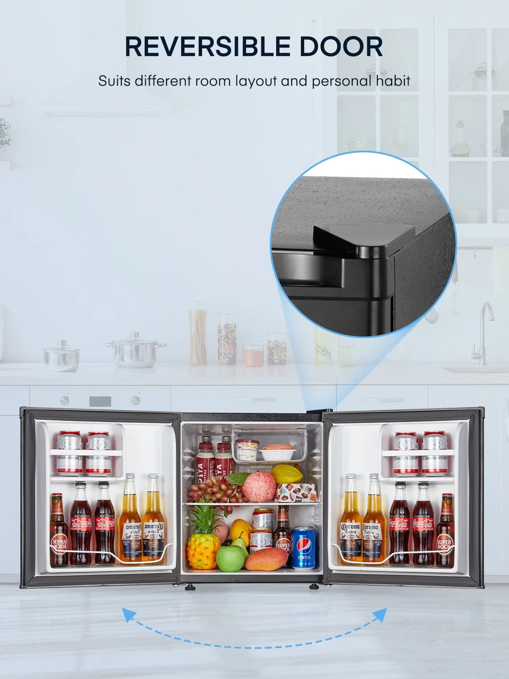 1.6 Cu.Ft Single Door Mini Fridge for Drinks, Partitioned Storage, 7 Level Temp Control, Black,