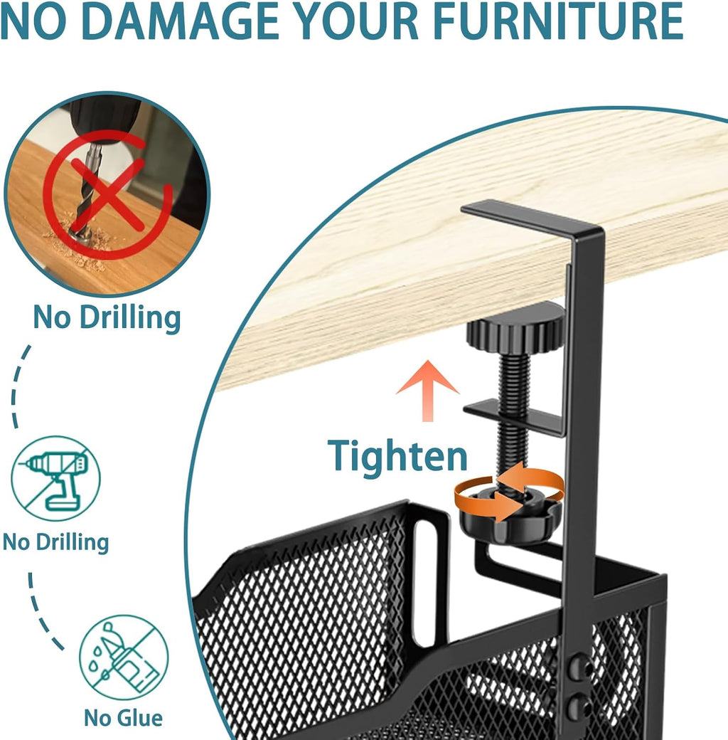 Under Desk Cable Management Tray, No Drill Mesh Desk Cable Tray, Wire Management Tray Cable Management Rack, Cord Organizer and Cable Management Box (Black)