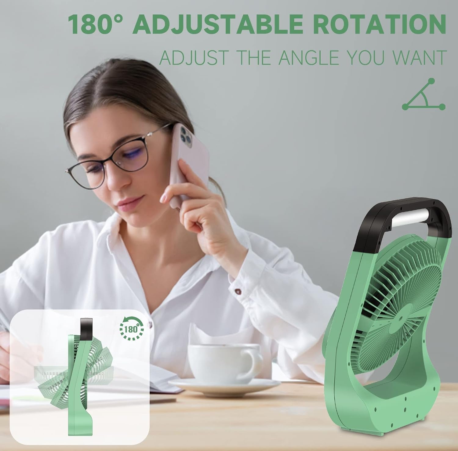 Rechargeable Fan, Battery Operated Fan, Portable Personal Fan, Battery Powered Desk Fan, with LED Light Fan, 8-Inch USB Fan with Timer, Quiet Fan for Bedroom, Home, Camping, Outdoor
