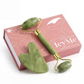 Icyme Jade Face Roller & Gua Sha Set,Self Care Gifts for Women | Facial Beauty Skin Care Tools for Home Spa & Travel Use, Cooling and Smoothing, Reduce Puffiness & Jawline Definition - Green