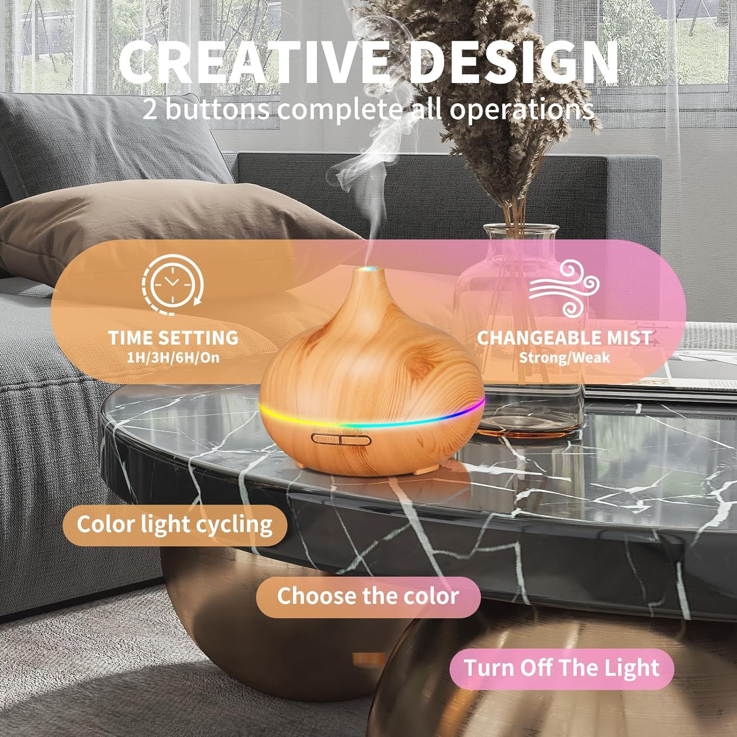 Aroma Diffuser for Essential Oil Large Room,Office Essential Oil Diffusers for Home Kids, Ambient Light Cool Mist Humidifier for Bedroom Auto off with 10 Essential Oils