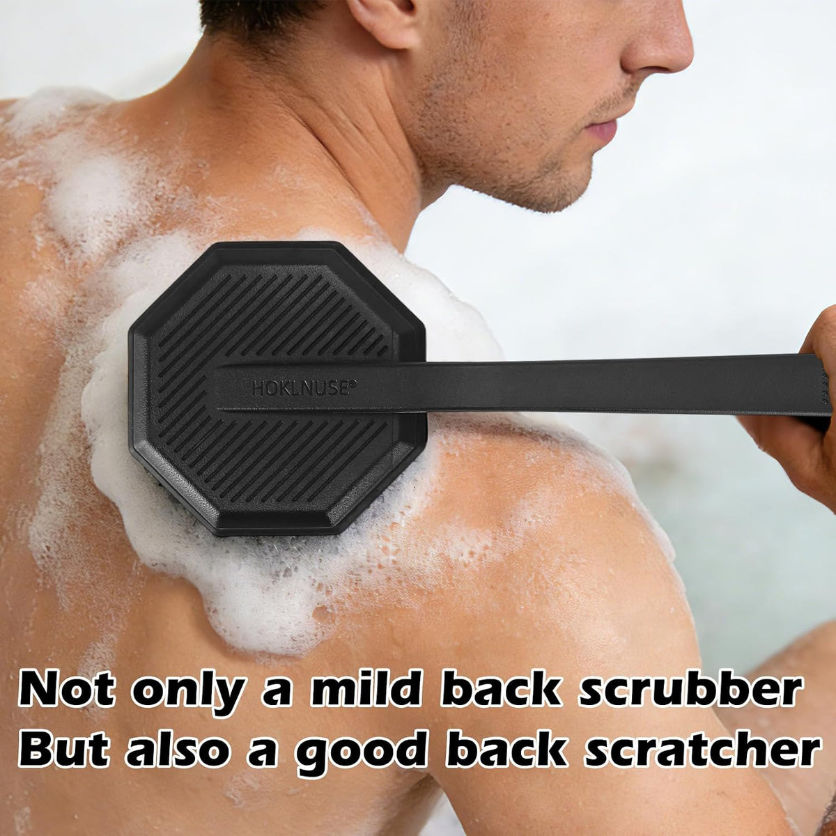 Silicone Back Scrubber with Anti-Slip Long Handle Mild Exfoliating Body Shower Brush Soap Applicator Durable Back Scratcher Bath Shower Accessories for Men Women