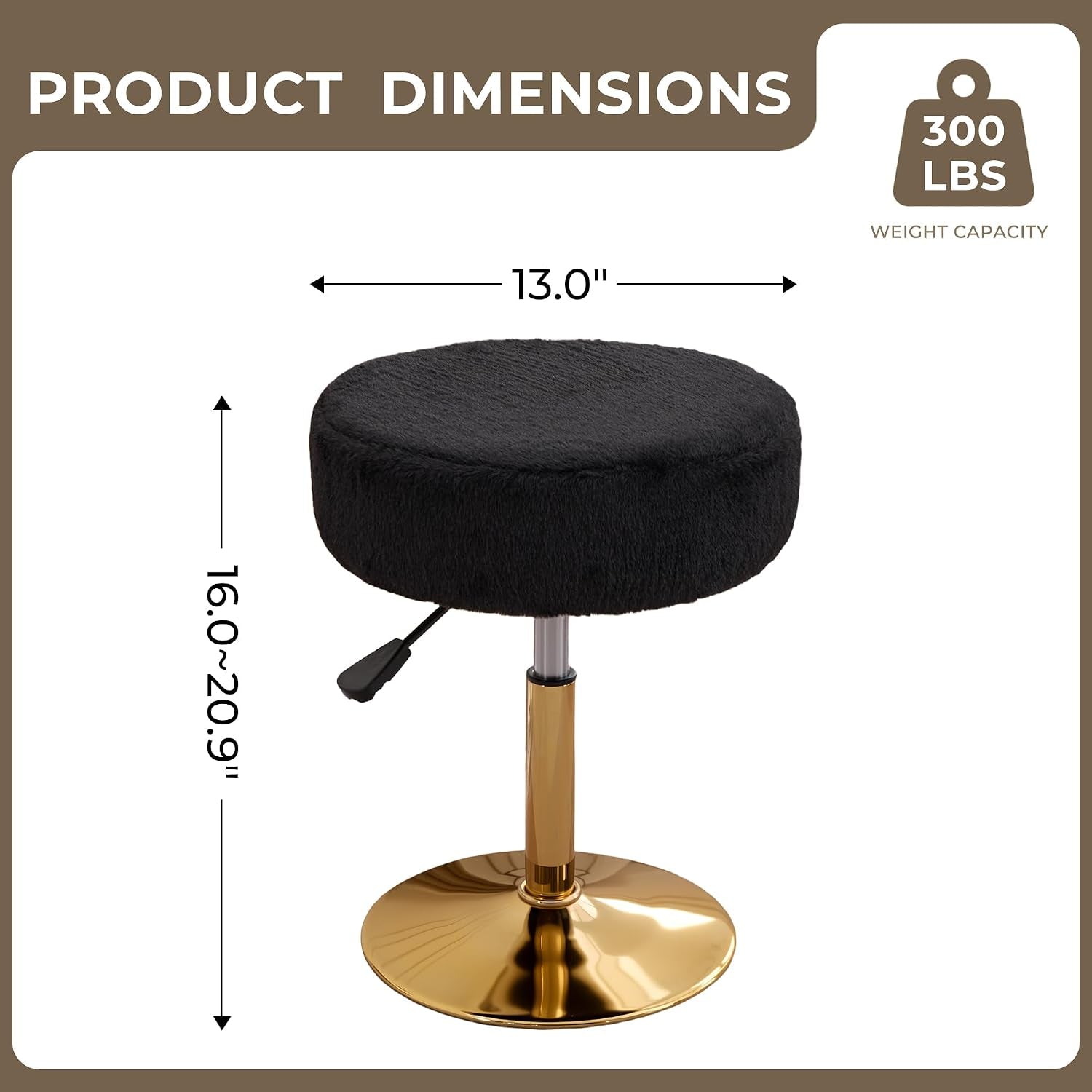 Vanity Chair Adjustable Vanity Stool for Vanity Swivel Vanity Stool Chair Ottoman Gold Base Black