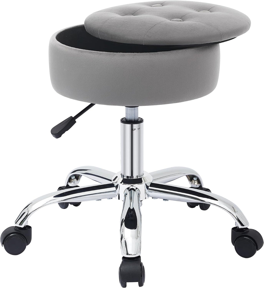 Vanity Chair with Wheels Adjustable Vanity Stool with Storage Swivel Vanity Stool for Vanity Rolling Makeup Chair Grey