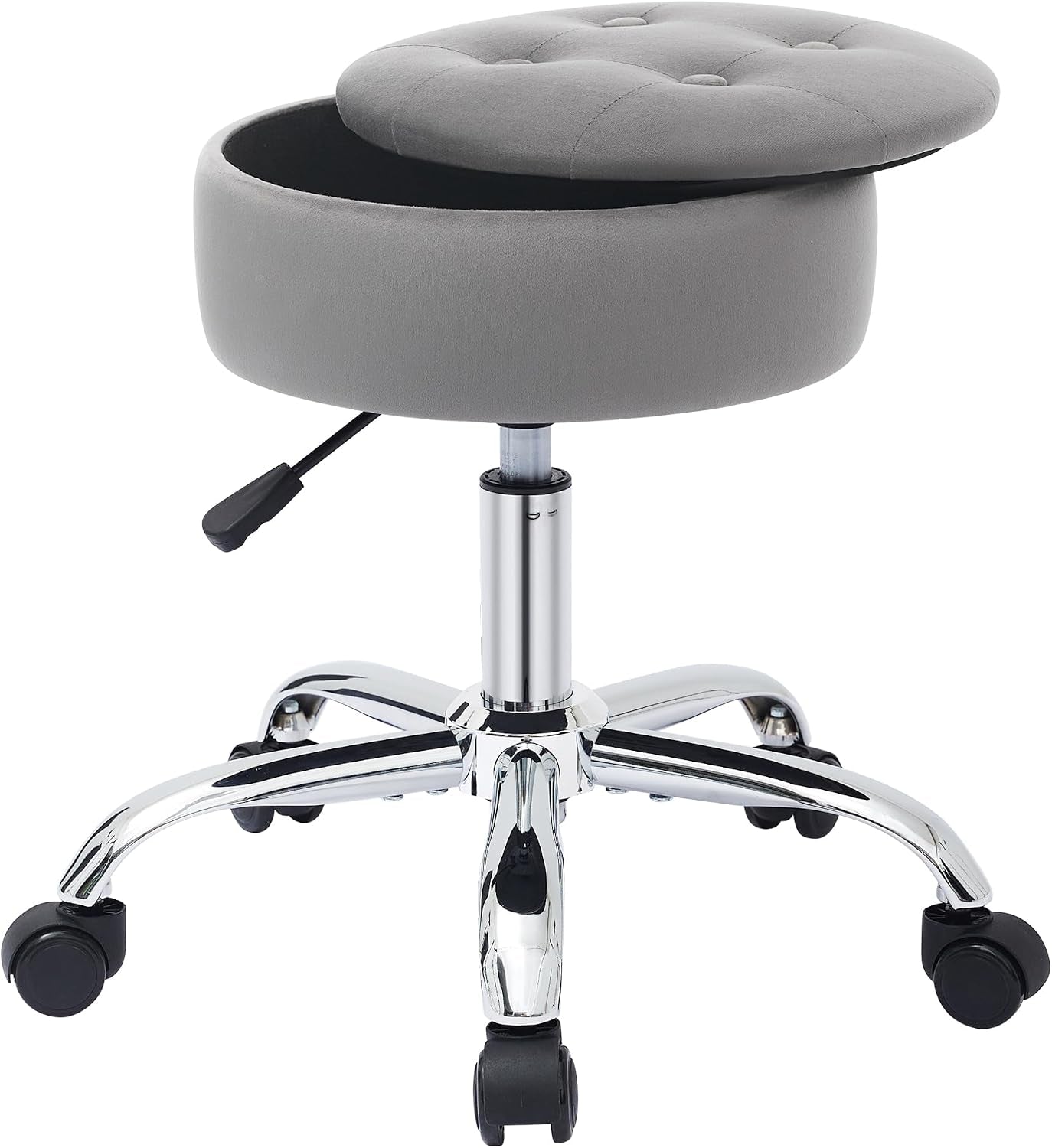 Vanity Chair with Wheels Adjustable Vanity Stool with Storage Swivel Vanity Stool for Vanity Rolling Makeup Chair Grey