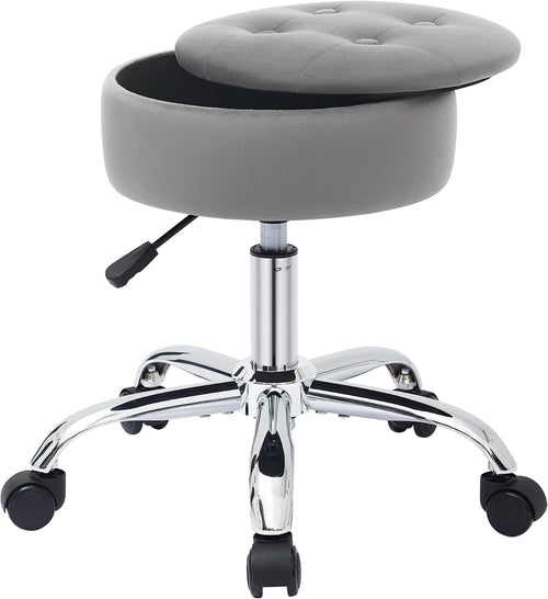 Vanity Chair with Wheels Adjustable Vanity Stool with Storage Swivel Vanity Stool for Vanity Rolling Makeup Chair Grey