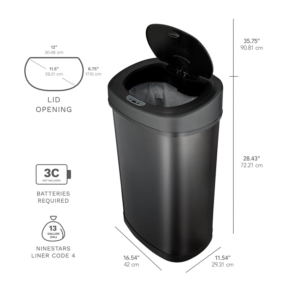 Automatic Kitchen Trash Can, 13.2 Gallon Stainless Steel Motion Sensor Garbage Bin with Soft Close Lid, Black