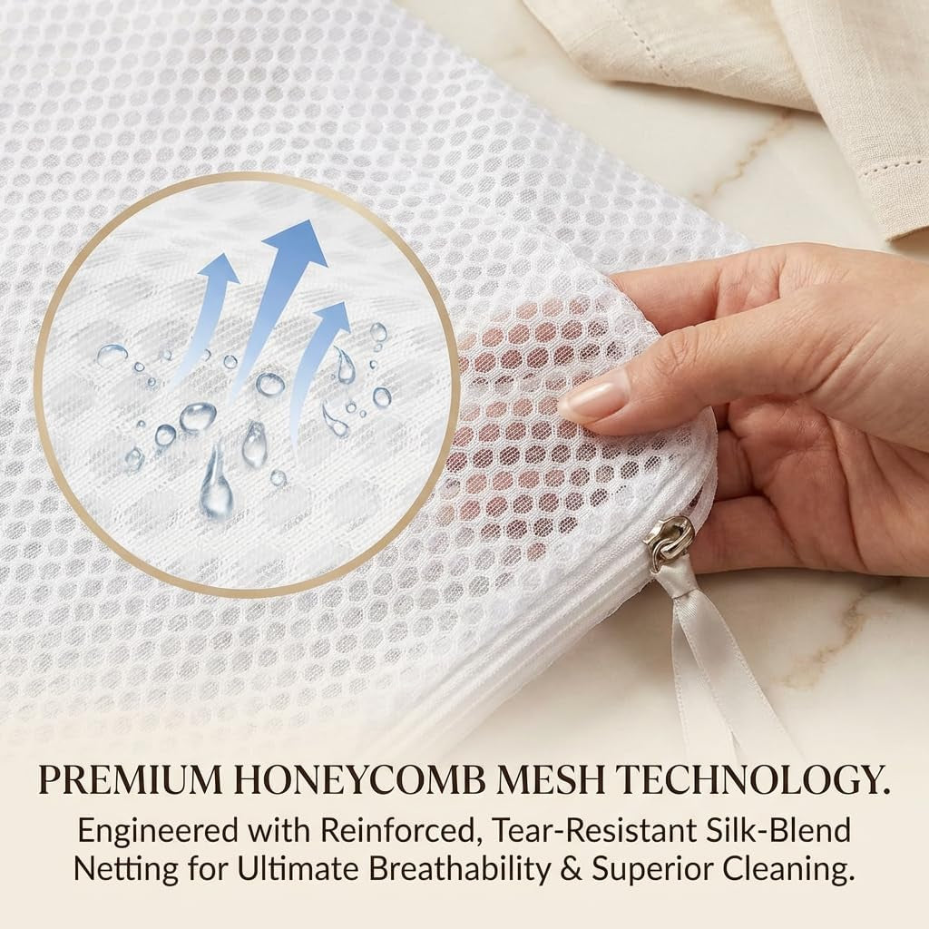 4-Pack Laundry Bags, 40Cm Mesh Wash Bags for Delicates & Clothes, Zippered Laundry Organizer Bags for Washing Machine, Soft, Durable & Reusable (White)