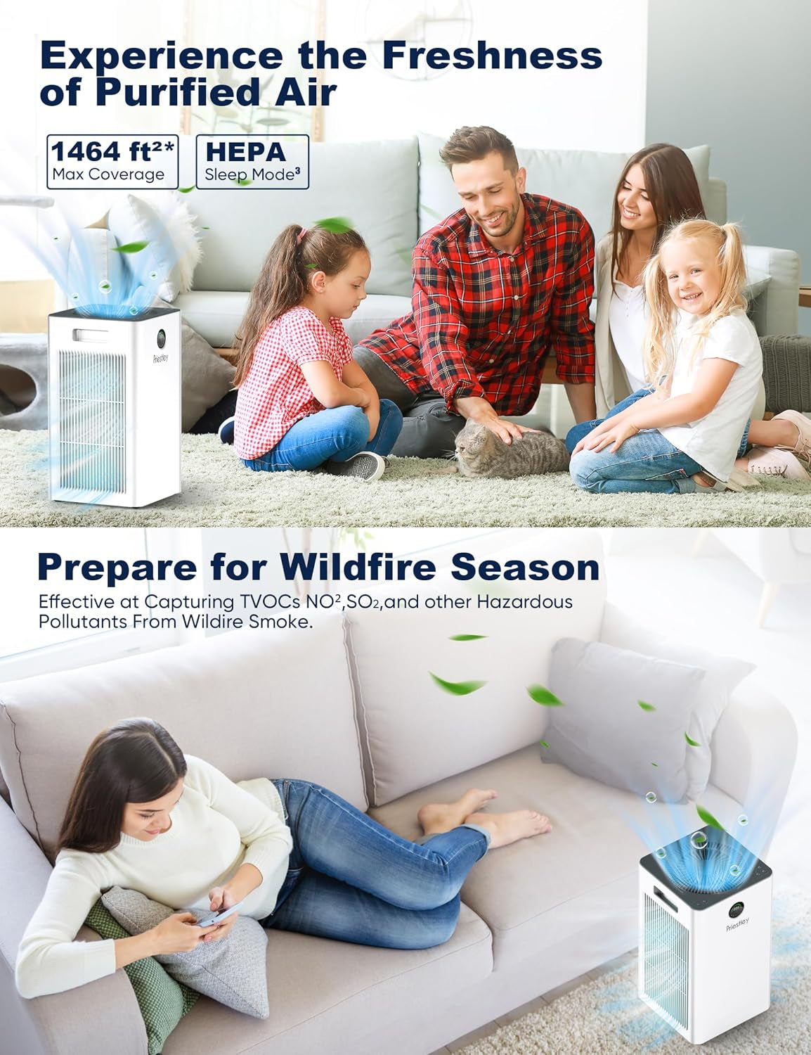 Air Purifiers for Home Large Room up to 1500 Sq Ft, Smart Control Air Purifier, True HEPA Filter Air Cleaner Removes 99.97% of Particles, Dust, Allergies Pets Odor, 22Db Quiet Sleep Mode