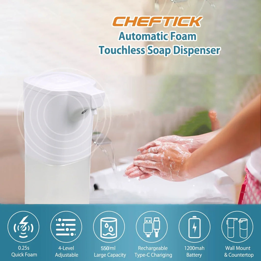 Automatic Soap Dispenser , 8.53 Oz/550Ml Touchless USB Rechargeable Dispenser Electric Wall Mounted 4 Levels Adjustable Foam Soap Dispenser Pump for Bathroom,Kitchen
