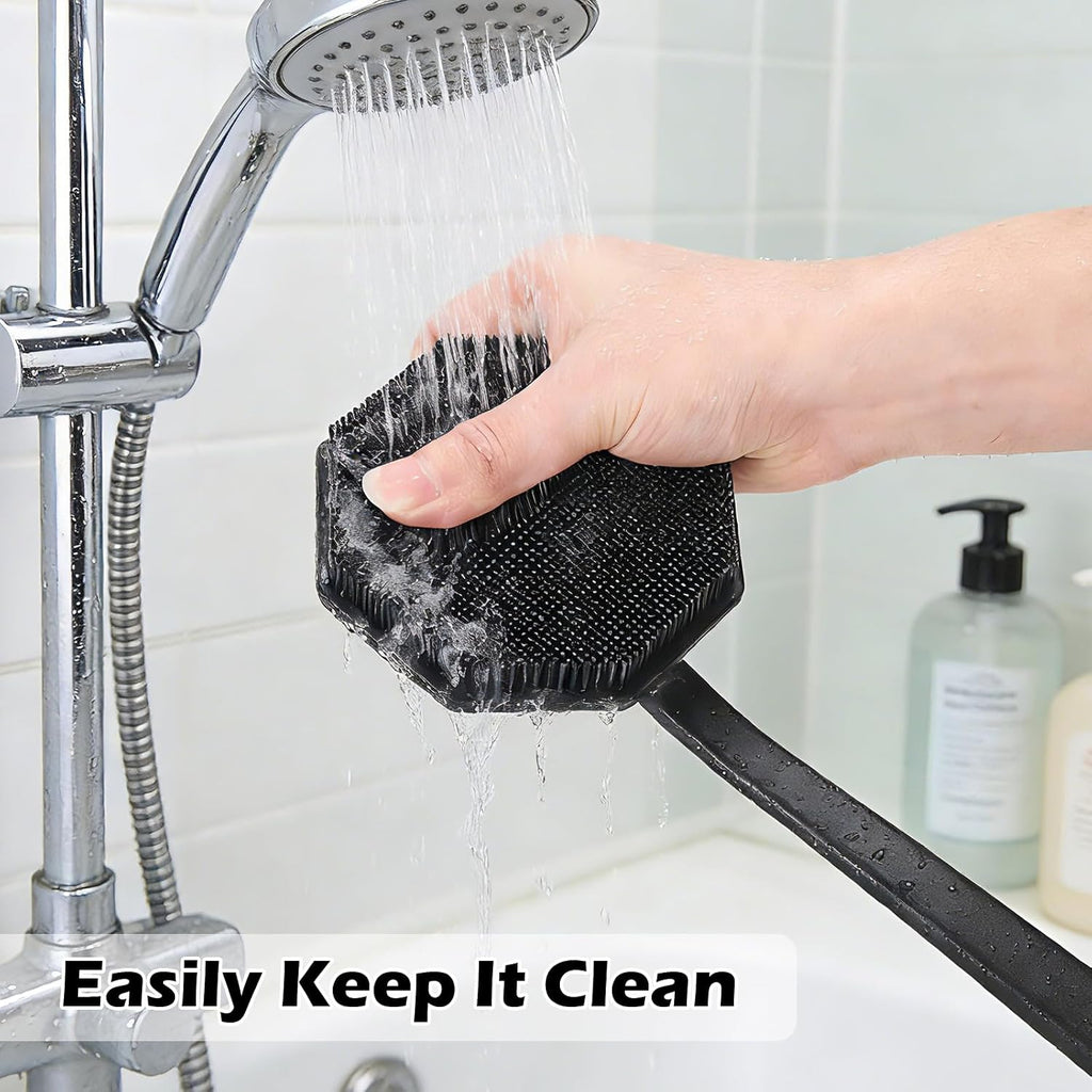 Silicone Back Scrubber with Anti-Slip Long Handle Mild Exfoliating Body Shower Brush Soap Applicator Durable Back Scratcher Bath Shower Accessories for Men Women