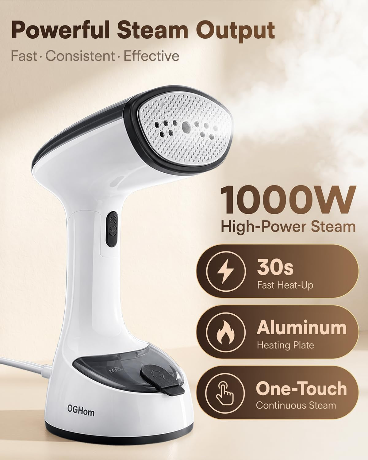Handheld Clothes Steamer, 1000W Foldable Garment Steamer for Travel | 30S Fast Heat-Up, 180Ml Tank, Aluminum Heating Plate, Smart Safety Protection, Black(120V US Version)
