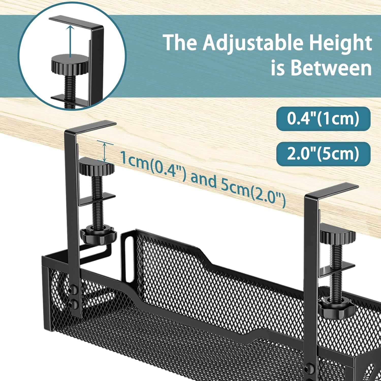 Under Desk Cable Management Tray, No Drill Mesh Desk Cable Tray, Wire Management Tray Cable Management Rack, Cord Organizer and Cable Management Box (Black)