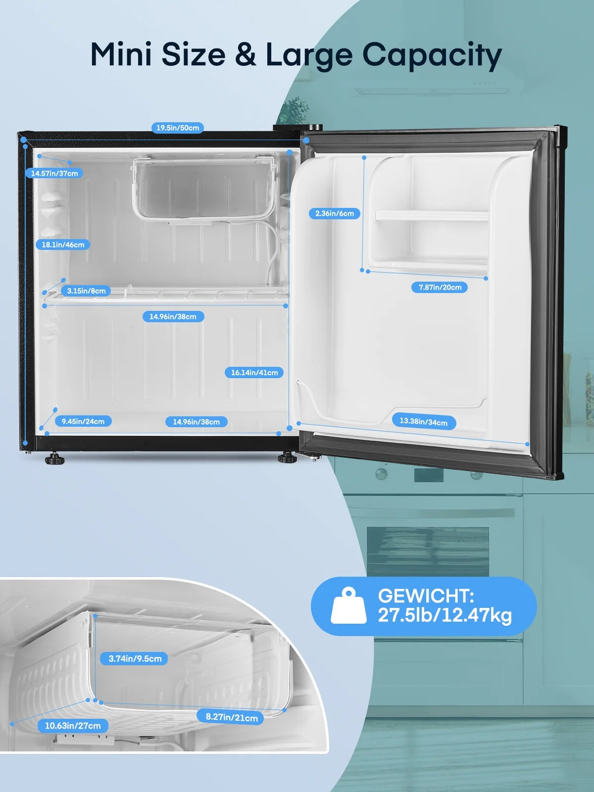1.6 Cu.Ft Single Door Mini Fridge for Drinks, Partitioned Storage, 7 Level Temp Control, Black,