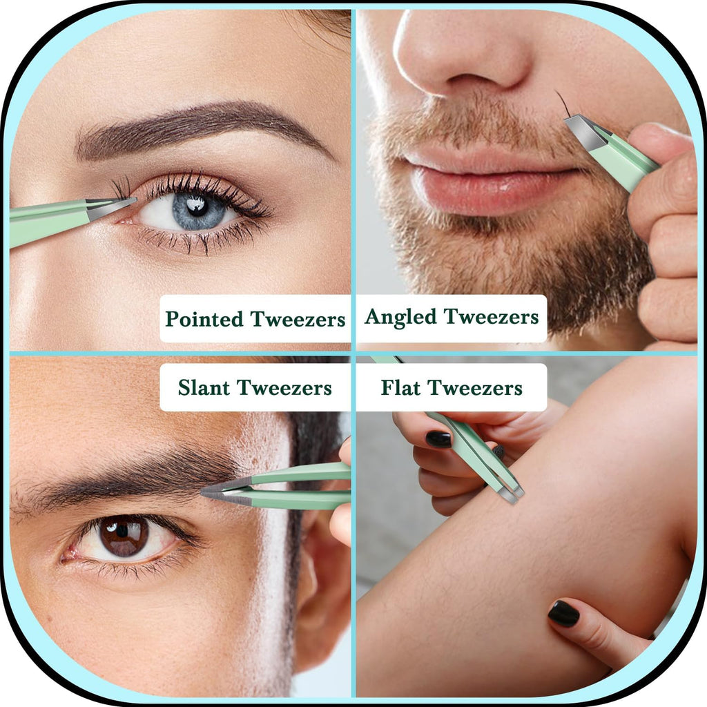 Tweezers for Women, 8 in 1 Eyebrow Kit with Tweezers, Trimmer, Scissor, Razor, Brush with Travel Bag, Eyebrow Shaping Kit
