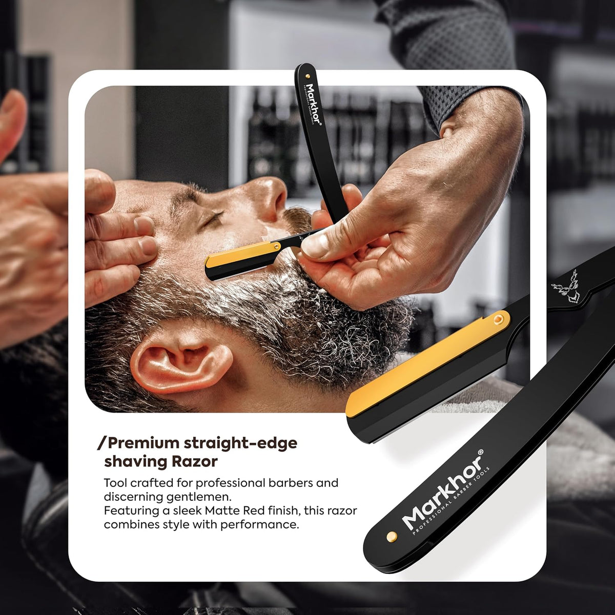 ® Straight Razors for Men with 100 Single Edge Razor Blades | Matte Black with 24K Gold Platted Barber Straight Razor | Straight Edge Razor | Barber Razor Blade | Navajas Para Barbero