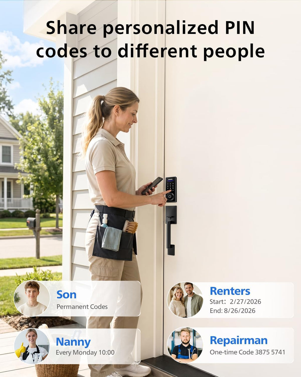 Philips Wi-Fi Smart Lock with Handle, Wifi Keyless Entry Keypad Door Lock with Handle, Front Door Deadbolt Set, Fingerprint Unlock, PIN Code Unlock, Auto Locking, App Remote Control, Bulit in Wifi