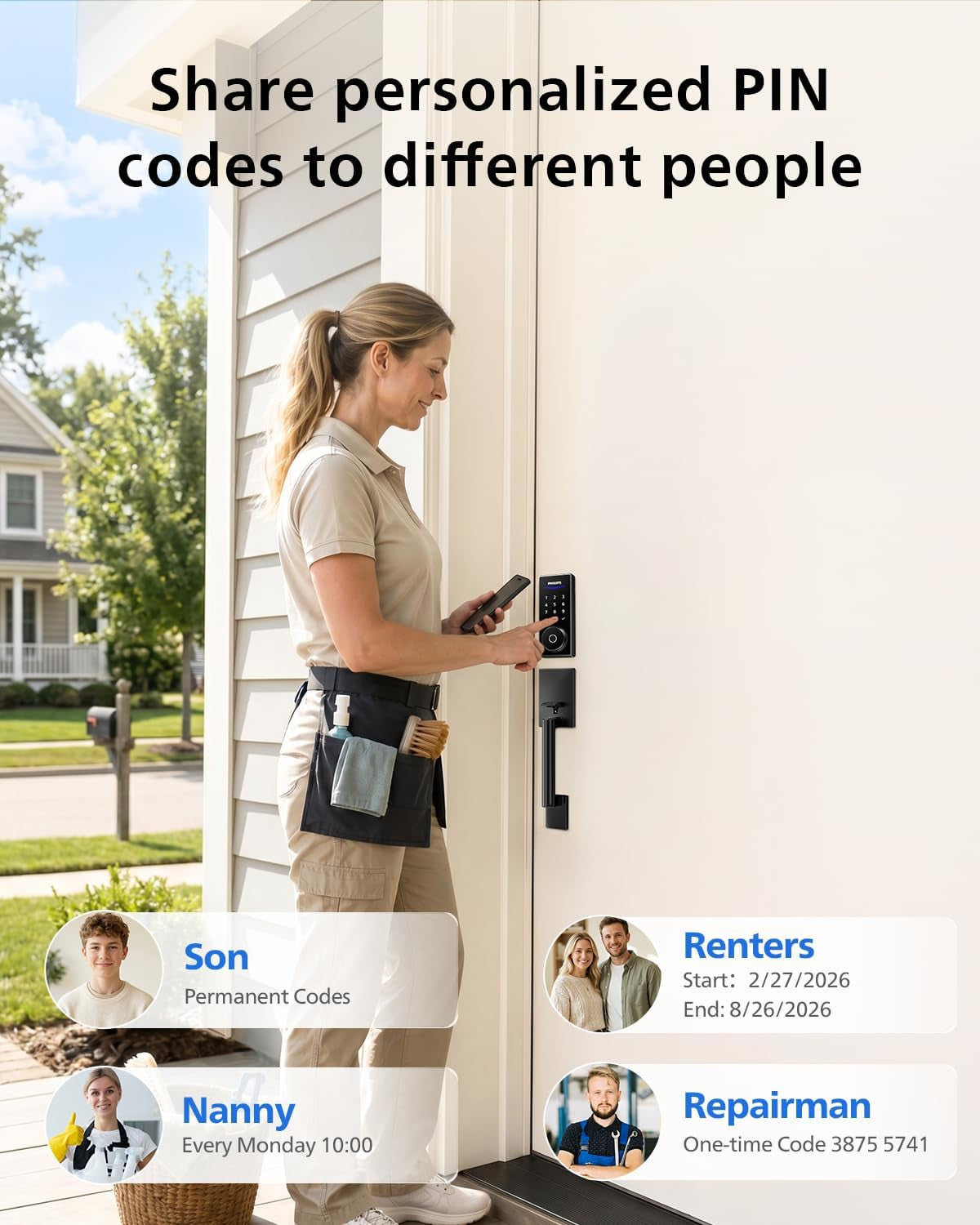 Philips Wi-Fi Smart Lock with Handle, Wifi Keyless Entry Keypad Door Lock with Handle, Front Door Deadbolt Set, Fingerprint Unlock, PIN Code Unlock, Auto Locking, App Remote Control, Bulit in Wifi