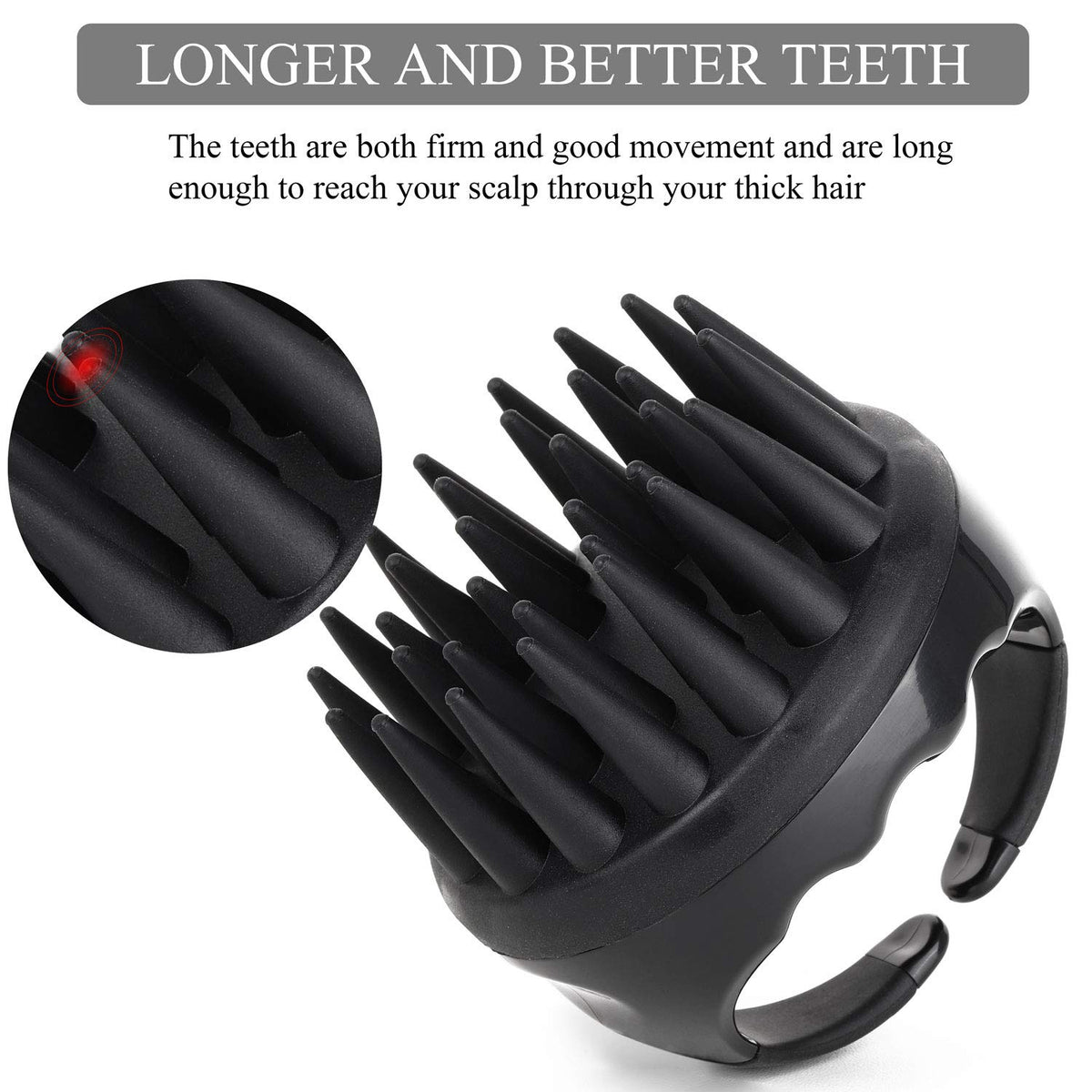 Silicone Scalp Scrubber Shampoo Brush with Extra Long Bristles, Hair Scalp Massager Scalp Brush for Hair Growth & Dandruff Removal - Black