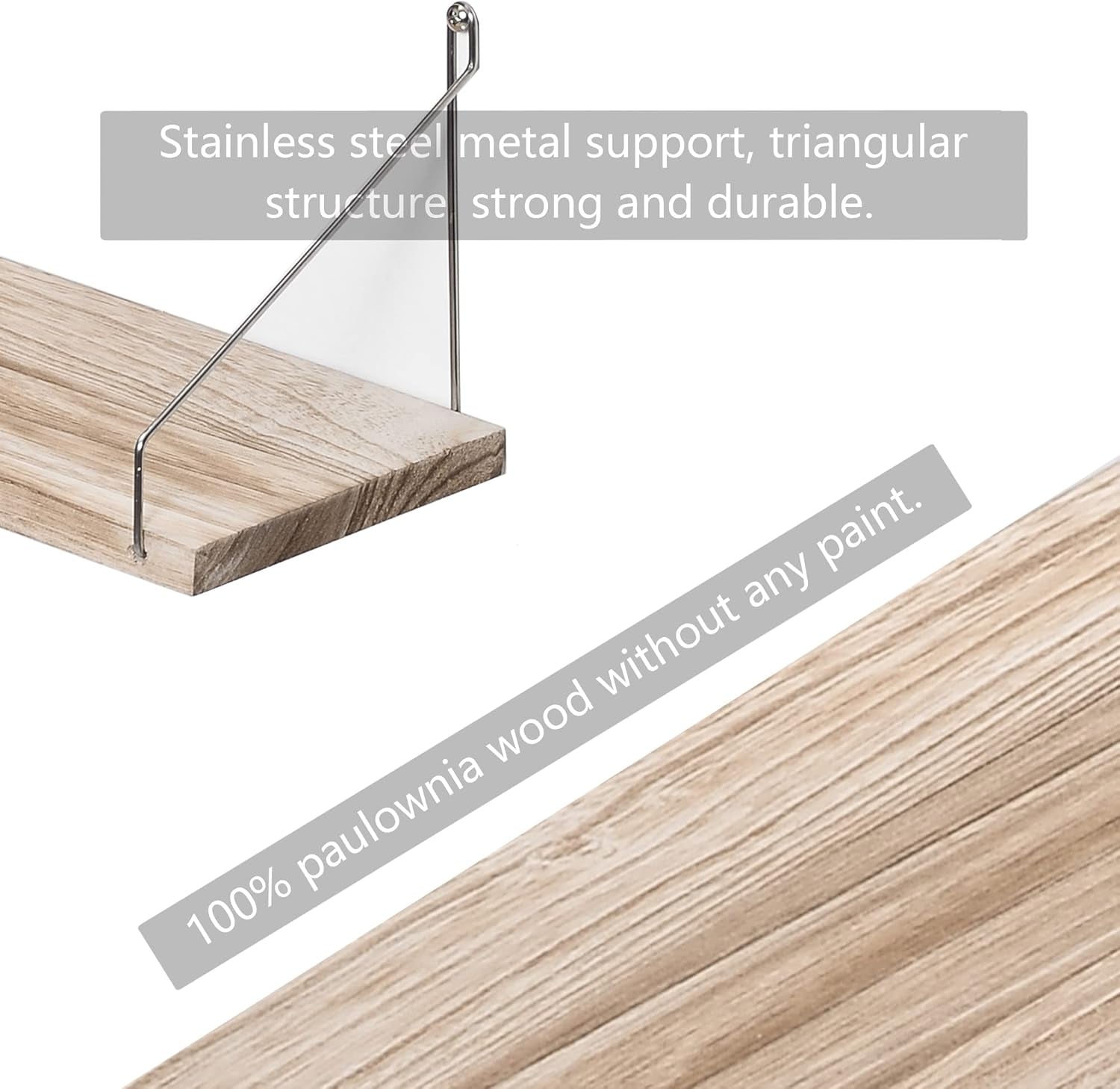 Floating Shelves Set of 3 Rustic Solid Wood Floating Shelf Wall Storage Shelves for Living Room, Bedroom, Bathroom, Kitchen Laundry, Office,No Drill Shelf(Light Color L+L+L)