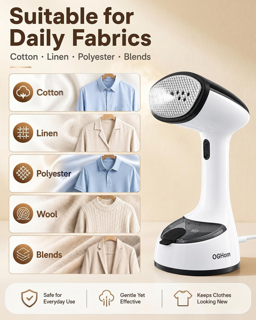 Handheld Clothes Steamer, 1000W Foldable Garment Steamer for Travel | 30S Fast Heat-Up, 180Ml Tank, Aluminum Heating Plate, Smart Safety Protection, Black(120V US Version)