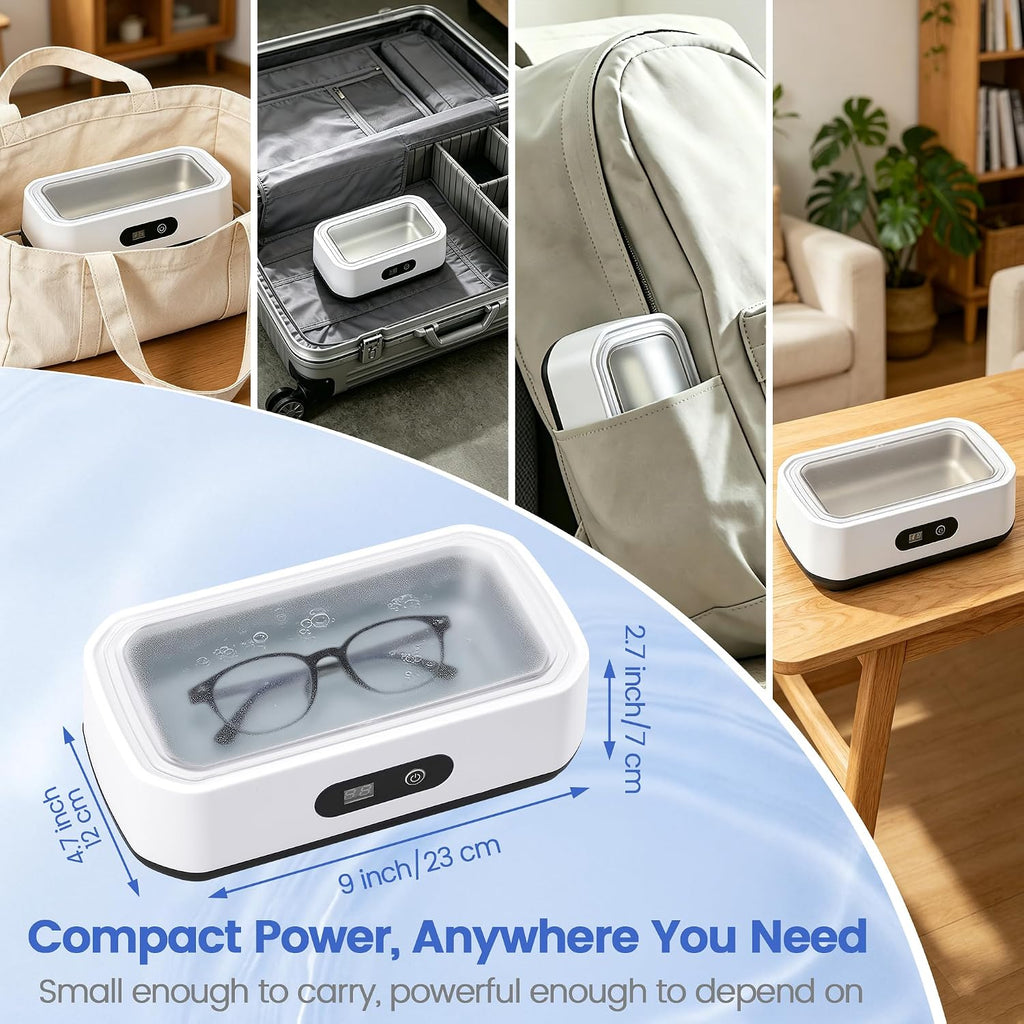 Ultrasonic Jewelry Cleaner, 49 Khz Sonic Jewelry Cleaner Machine | for Jewelry, Glasses, Rings, Dentures, Retainer, Coin, Earring with 5 Timers, 304 Stainless Steel, 22 Oz Dental Cleaning Pod