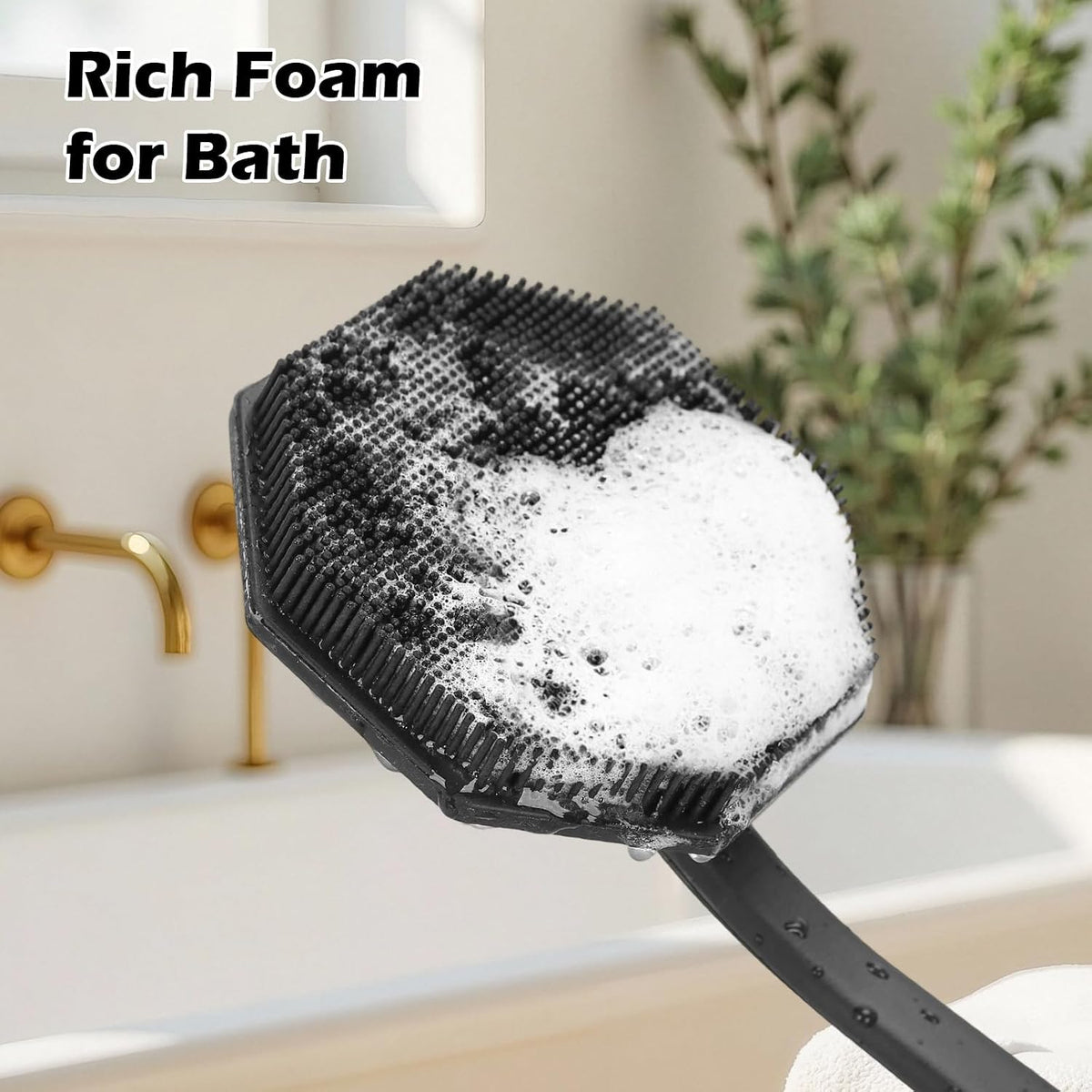 Silicone Back Scrubber with Anti-Slip Long Handle Mild Exfoliating Body Shower Brush Soap Applicator Durable Back Scratcher Bath Shower Accessories for Men Women