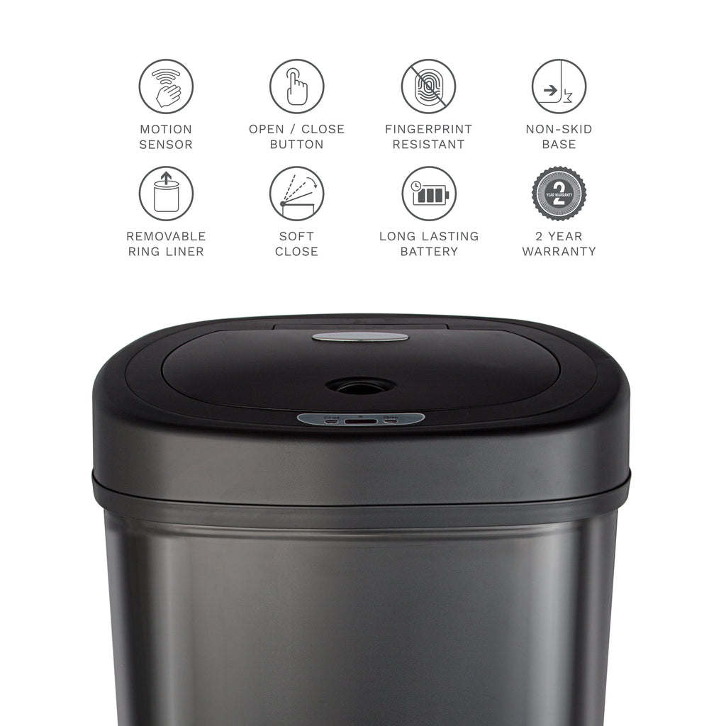 Automatic Kitchen Trash Can, 13.2 Gallon Stainless Steel Motion Sensor Garbage Bin with Soft Close Lid, Black