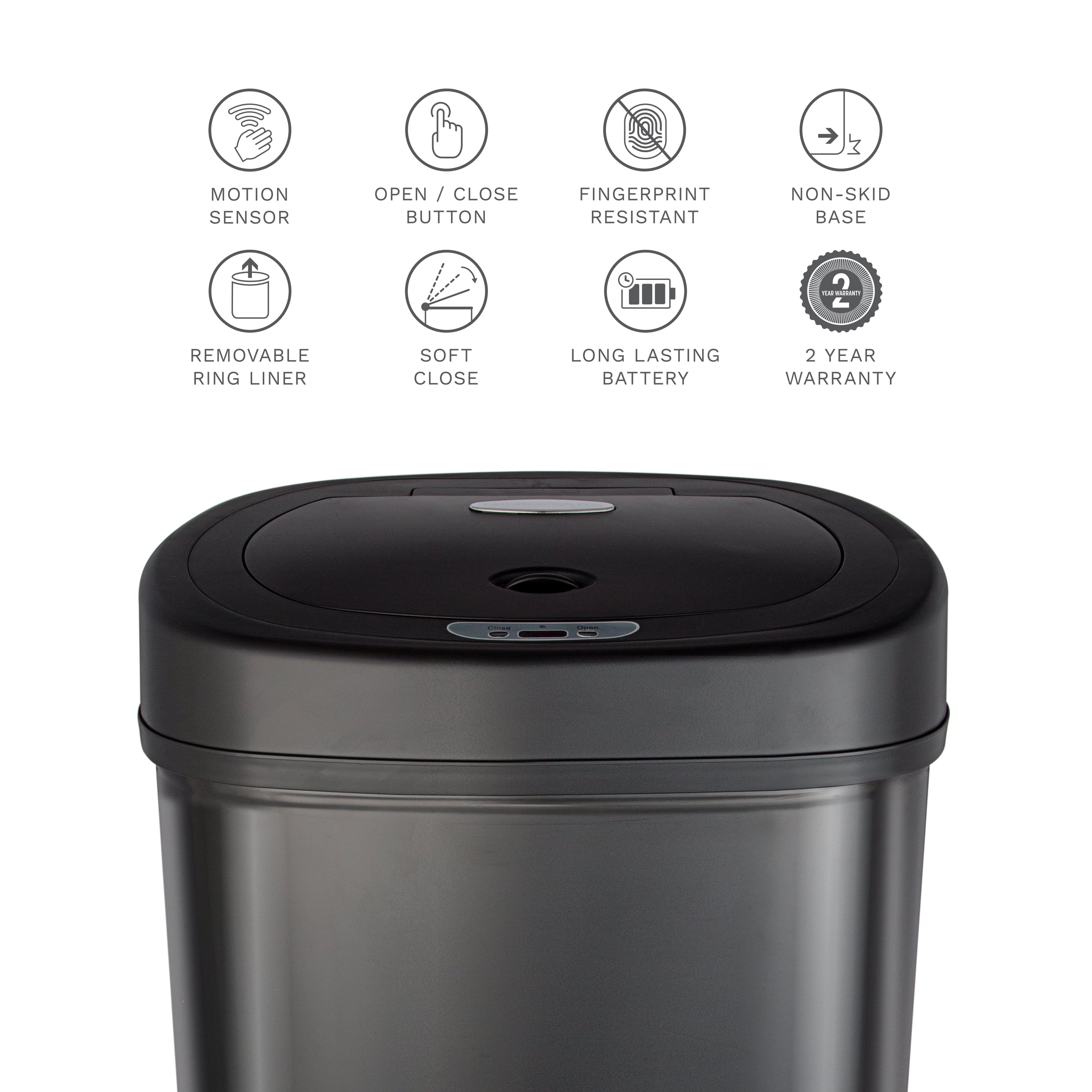 Automatic Kitchen Trash Can, 13.2 Gallon Stainless Steel Motion Sensor Garbage Bin with Soft Close Lid, Black
