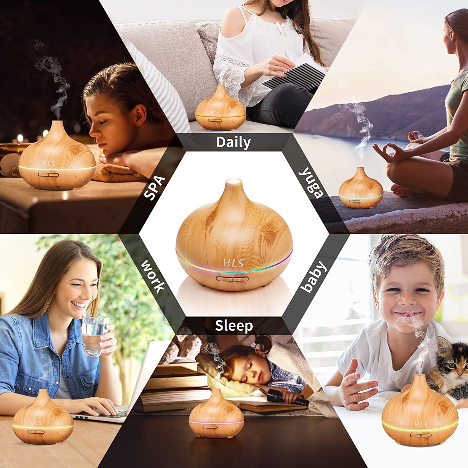Aroma Diffuser for Essential Oil Large Room,Office Essential Oil Diffusers for Home Kids, Ambient Light Cool Mist Humidifier for Bedroom Auto off with 10 Essential Oils