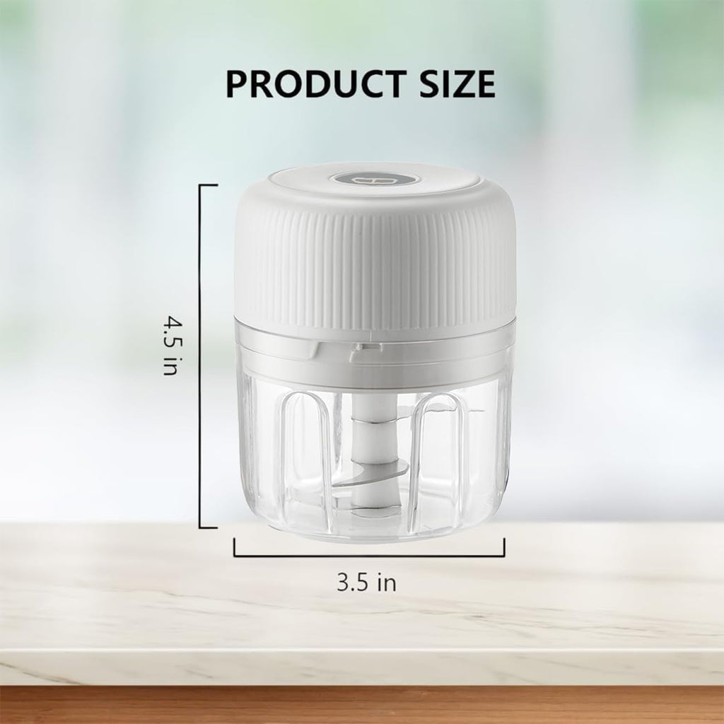 Electric Garlic Chopper, Portable Veggie Chopper,Garlic Grinder Masher Onion Chopper, Cordless Food Processor for Ginger, Chili, Fruit, Meat,Etc(White 250Ml)