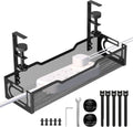 Under Desk Cable Management Tray, No Drill Mesh Desk Cable Tray, Wire Management Tray Cable Management Rack, Cord Organizer and Cable Management Box (Black)