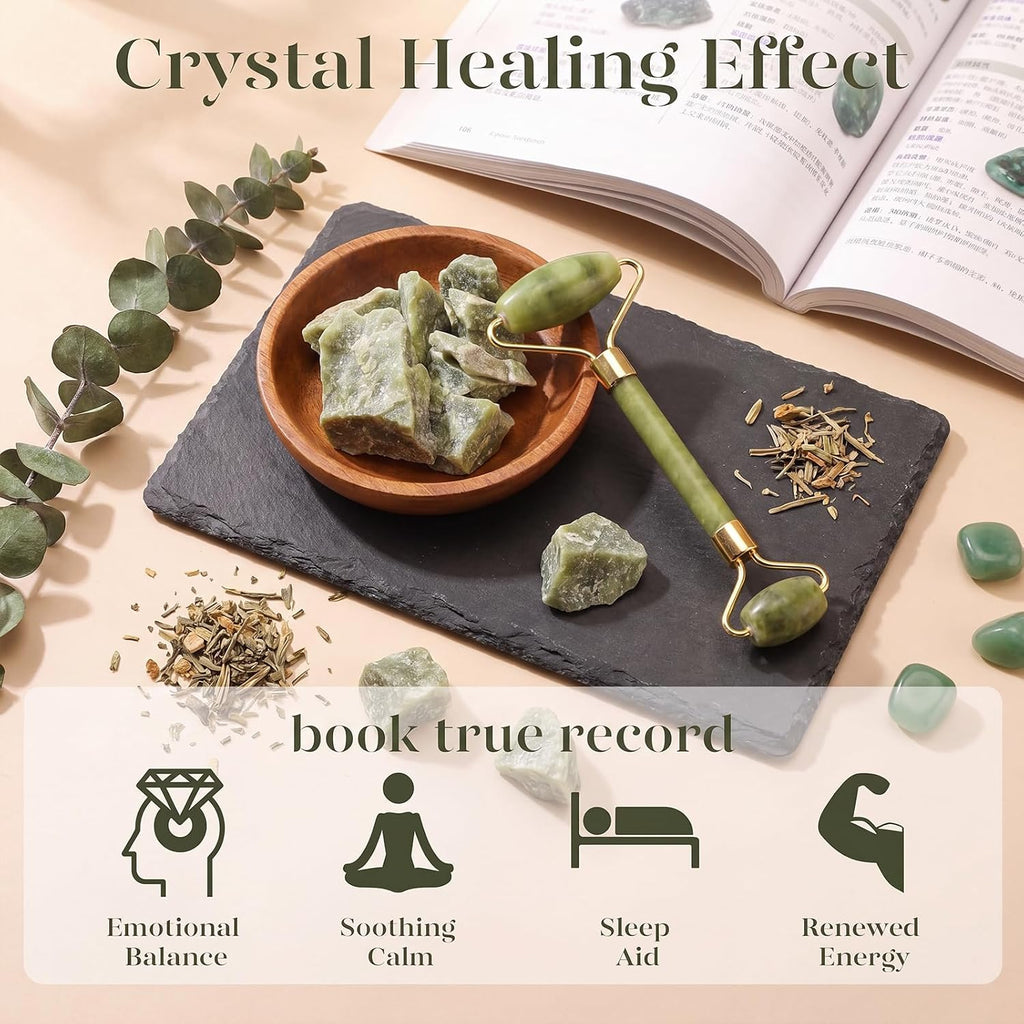 Icyme Jade Face Roller & Gua Sha Set,Self Care Gifts for Women | Facial Beauty Skin Care Tools for Home Spa & Travel Use, Cooling and Smoothing, Reduce Puffiness & Jawline Definition - Green