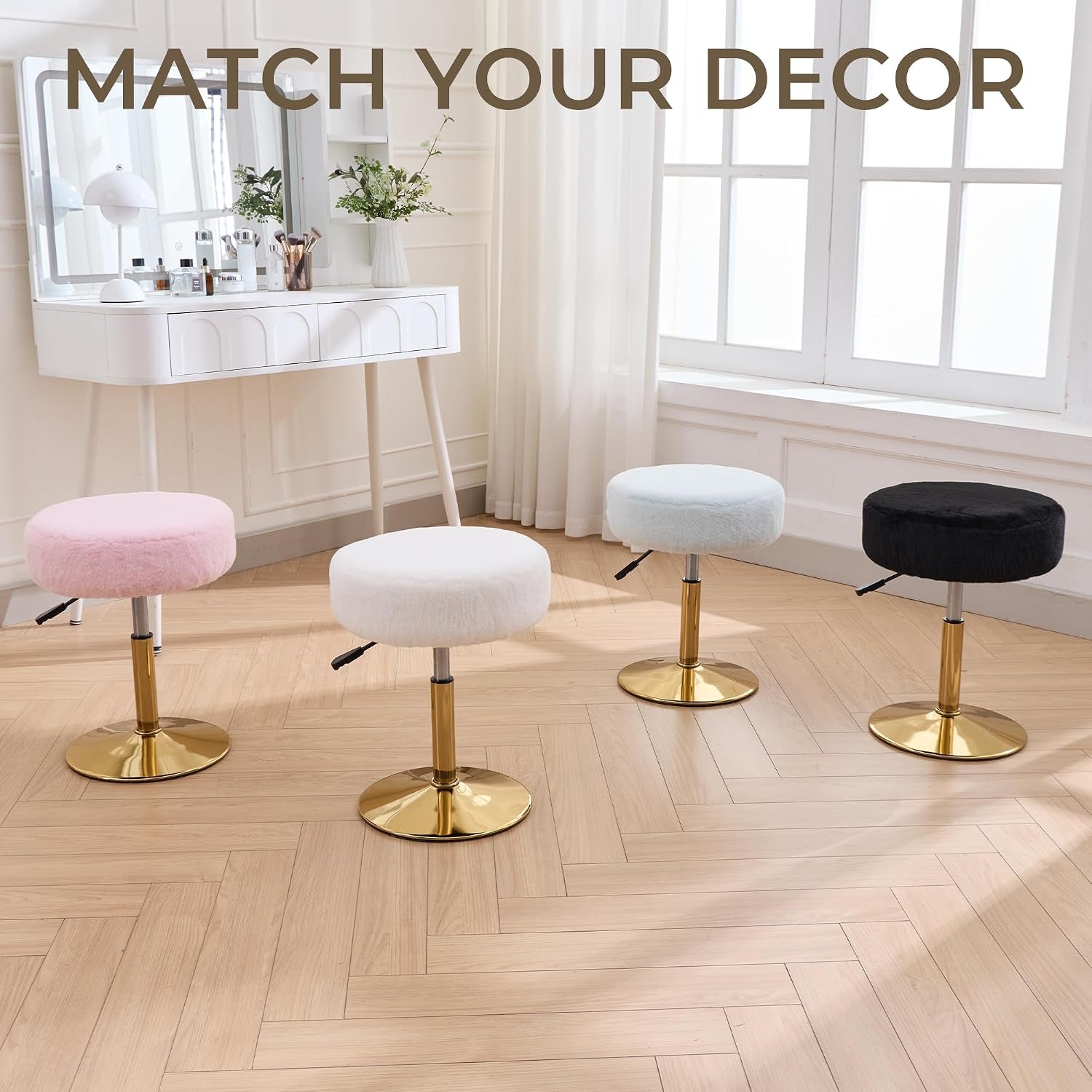 Vanity Chair Adjustable Vanity Stool for Vanity Swivel Vanity Stool Chair Ottoman Gold Base Black