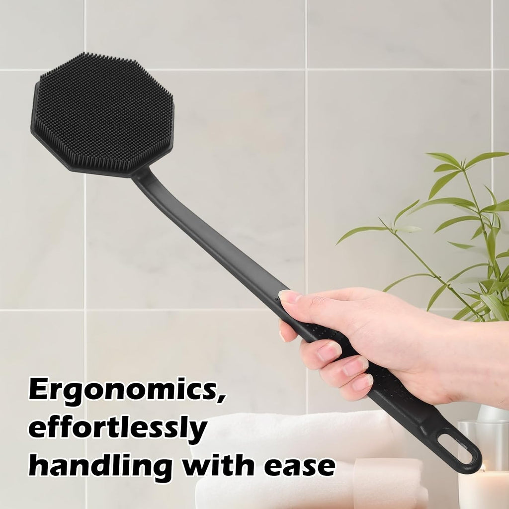 Silicone Back Scrubber with Anti-Slip Long Handle Mild Exfoliating Body Shower Brush Soap Applicator Durable Back Scratcher Bath Shower Accessories for Men Women