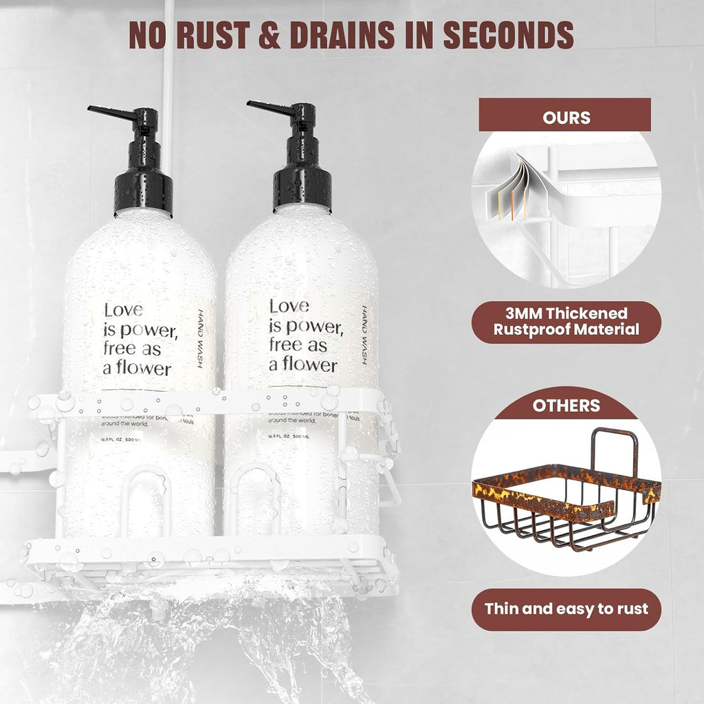 Adjustable Shower Caddy Hanging for Handheld Showerheads, White | Patented Shower Organizer, Rustproof, 40Lbs Capacity, Anti-Swing, Tool-Free, Suction Cups, 8 Hooks, Soap & Toothbrush Holder